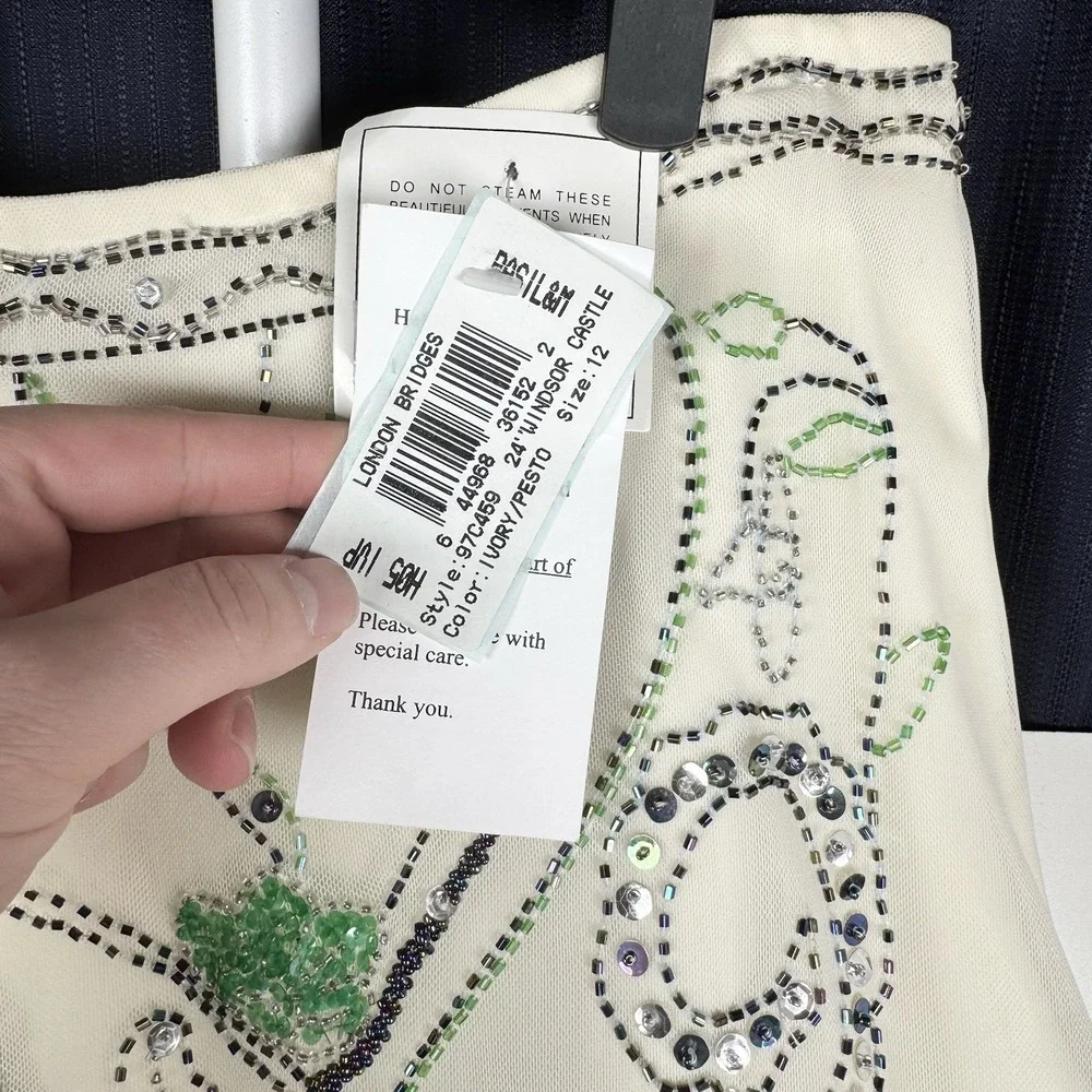 NEW - Vintage BASIL & MAUDE Skirt Beaded - Off White Color - Women's 12 - Read